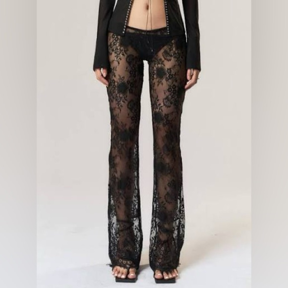 Fanci Club Black Lace Pattern Low Waist Flare Pants Size S